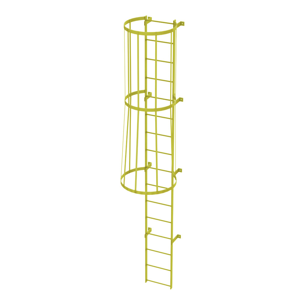 Tri-Arc 16-Rung Yellow Steel Fixed Ladder with Safety Cage WLFC1116-Y ...