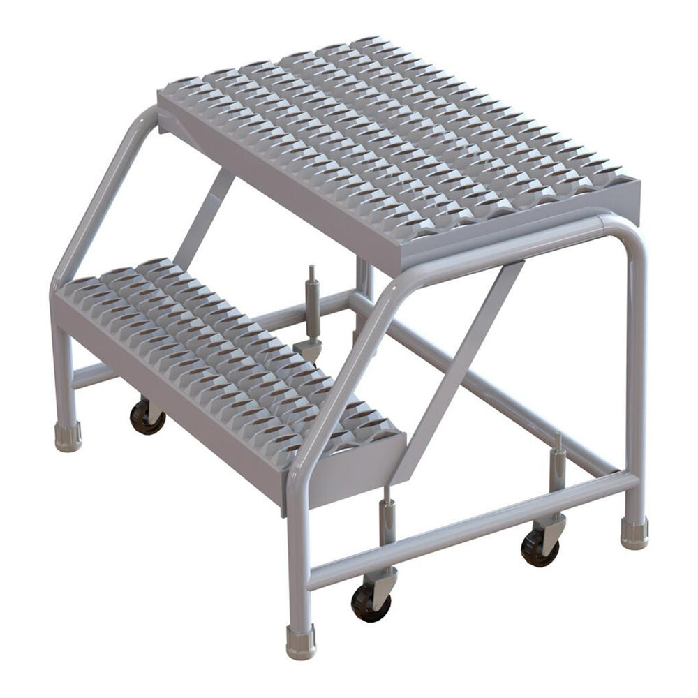 Tri-Arc 2-Step Aluminum Mobile Step Stool with Serrated Tread, 24