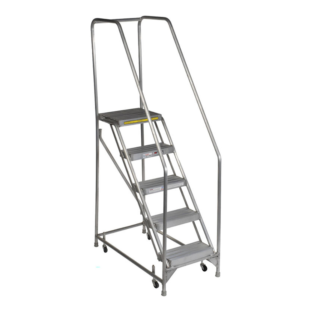 Tri-Arc 5-Step Aluminum Rolling Safety Ladder with Ribbed Tread, 24 ...