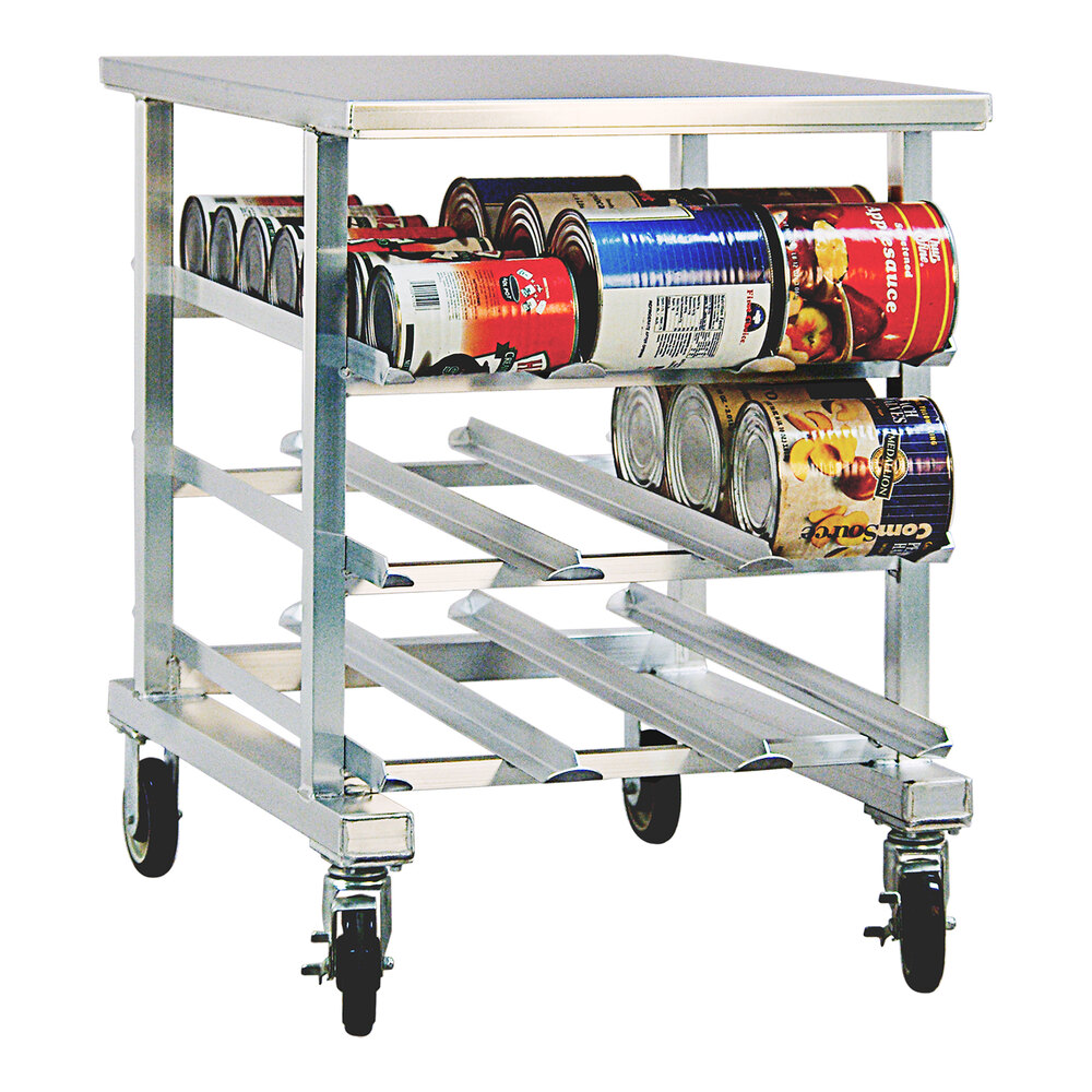 Load From Front Can Storage Rack New Age Industrial Heavy-Duty Counter Height Aluminum Mobile Can Rack ...