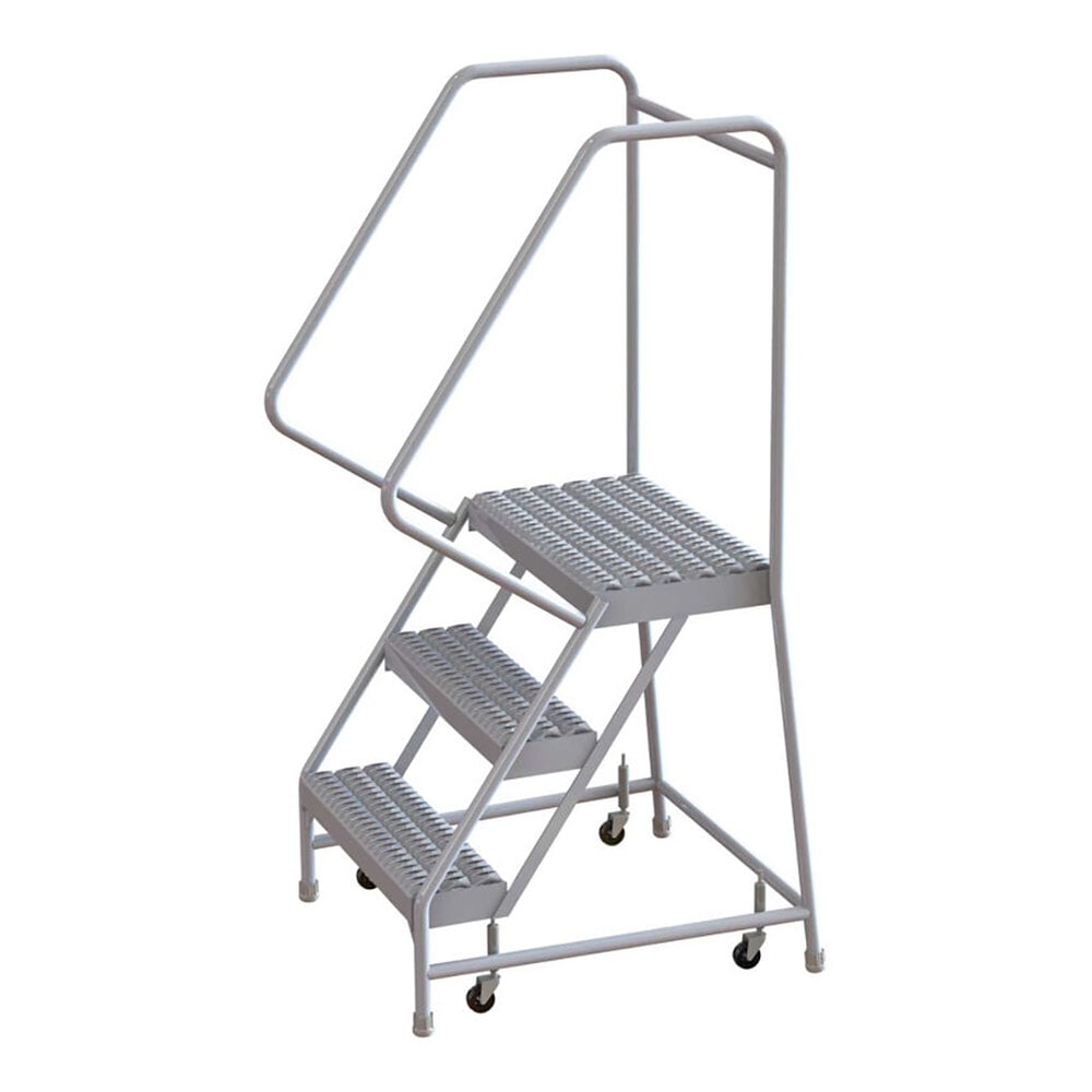 Tri-Arc 3-Step Aluminum Rolling Safety Ladder with Serrated Tread, 16 ...