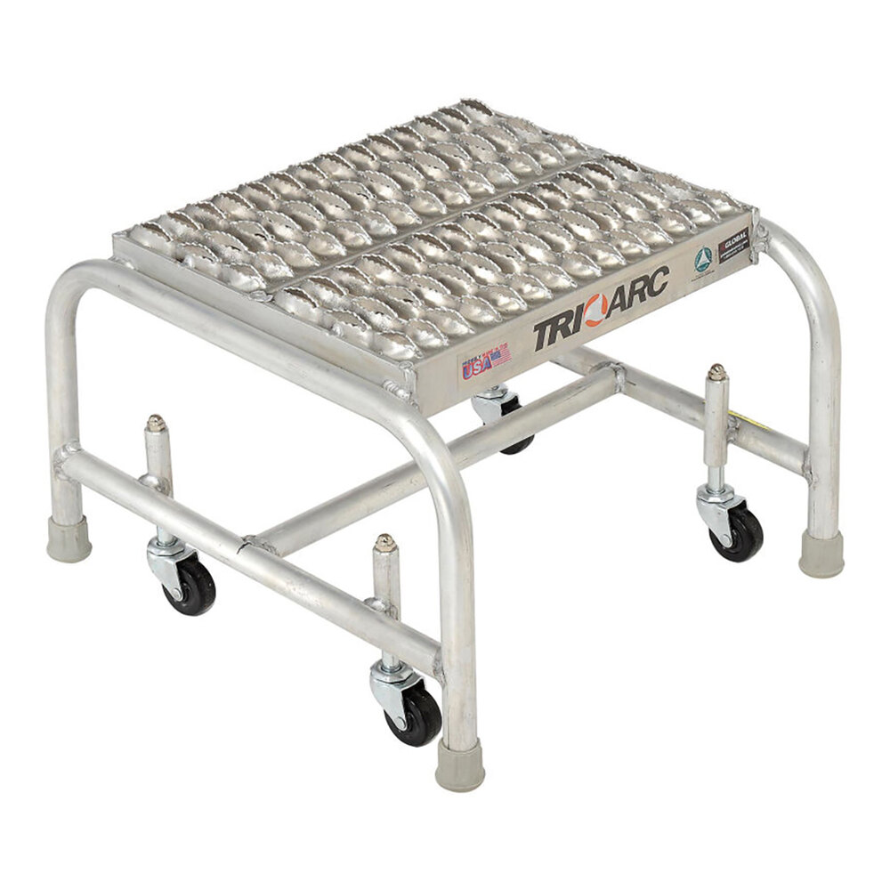 Tri-Arc 1-Step Aluminum Mobile Step Stool with Serrated Tread, 16