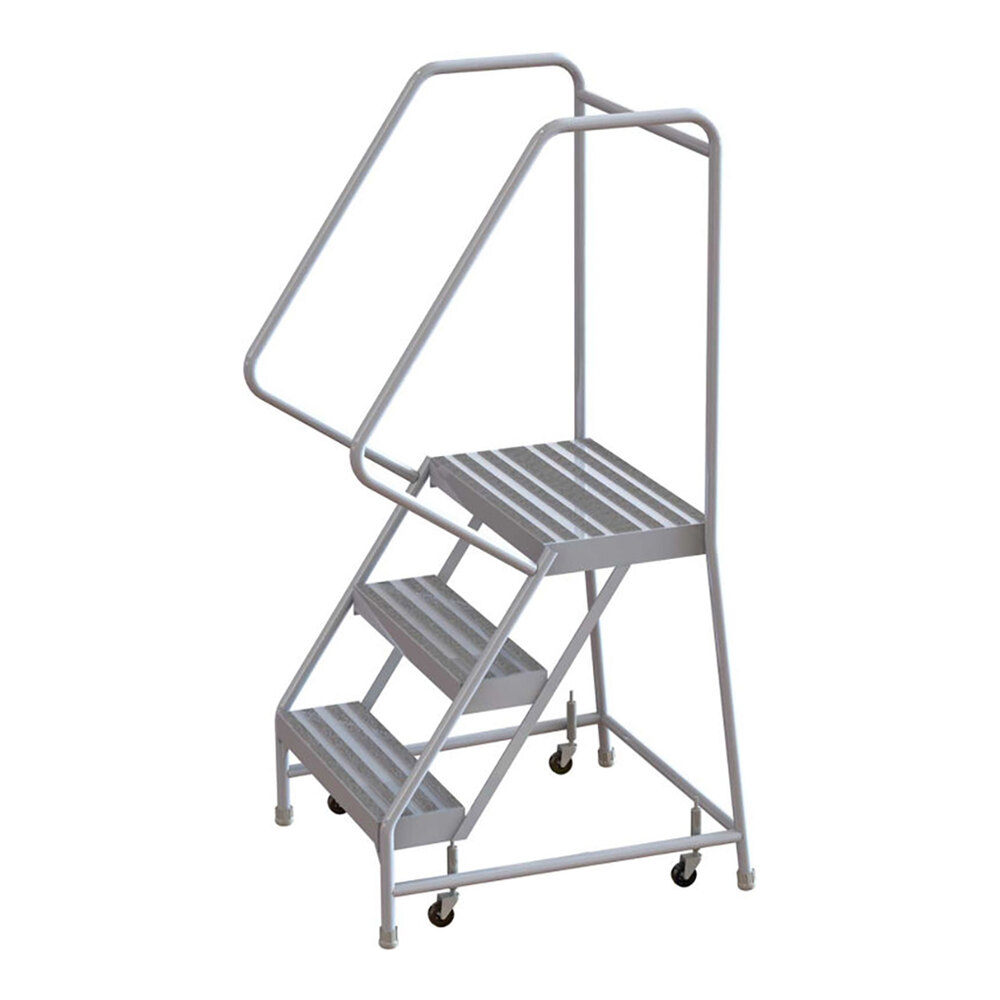 Tri-Arc 3-Step Aluminum Rolling Safety Ladder with Ribbed Tread, 24 ...