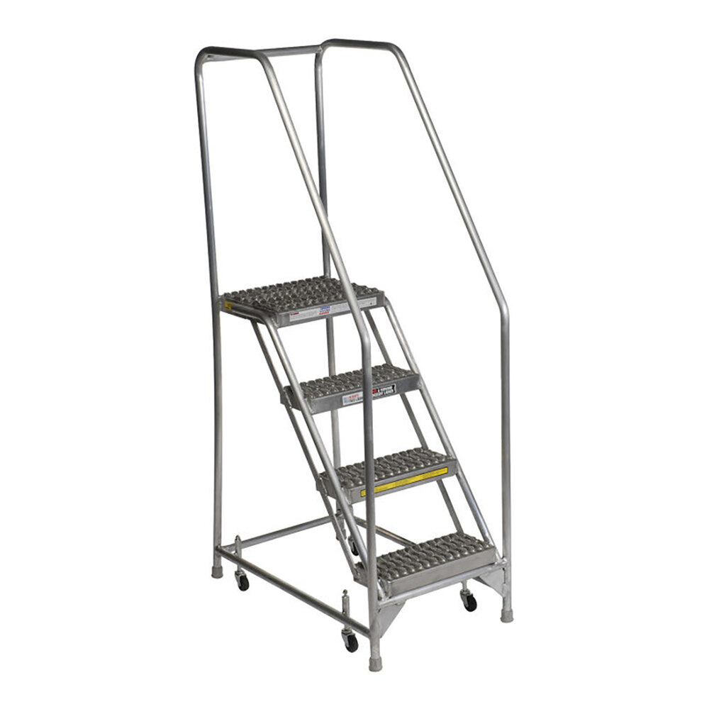 Tri-Arc 4-Step Aluminum Rolling Safety Ladder with Serrated Tread, 16 ...
