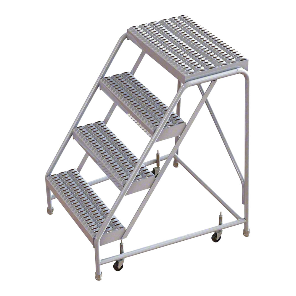 Tri-Arc 4-Step Aluminum Mobile Step Stool with Serrated Tread, 16