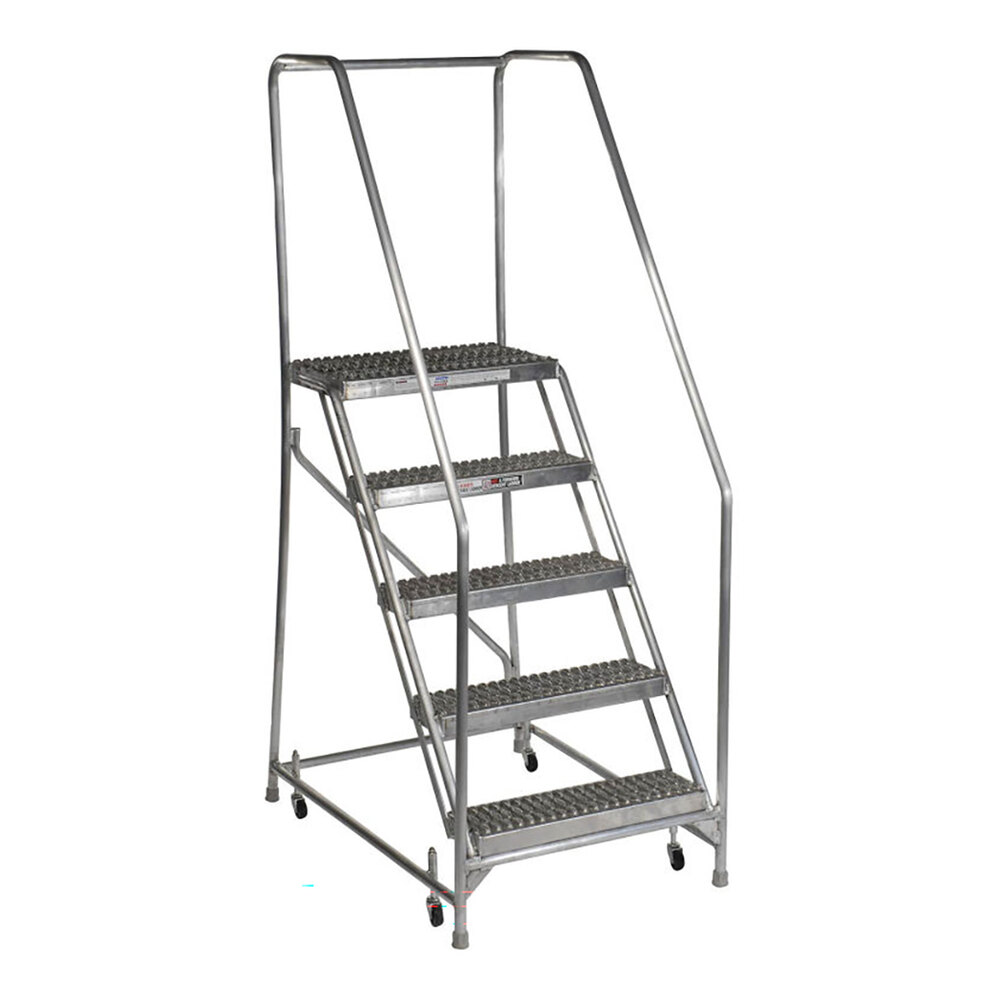Tri-Arc 5-Step Aluminum Rolling Safety Ladder with Serrated Tread, 24 ...
