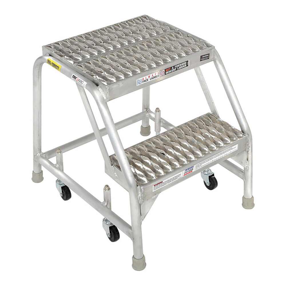Tri-Arc 2-Step Aluminum Mobile Step Stool with Serrated Tread, 16