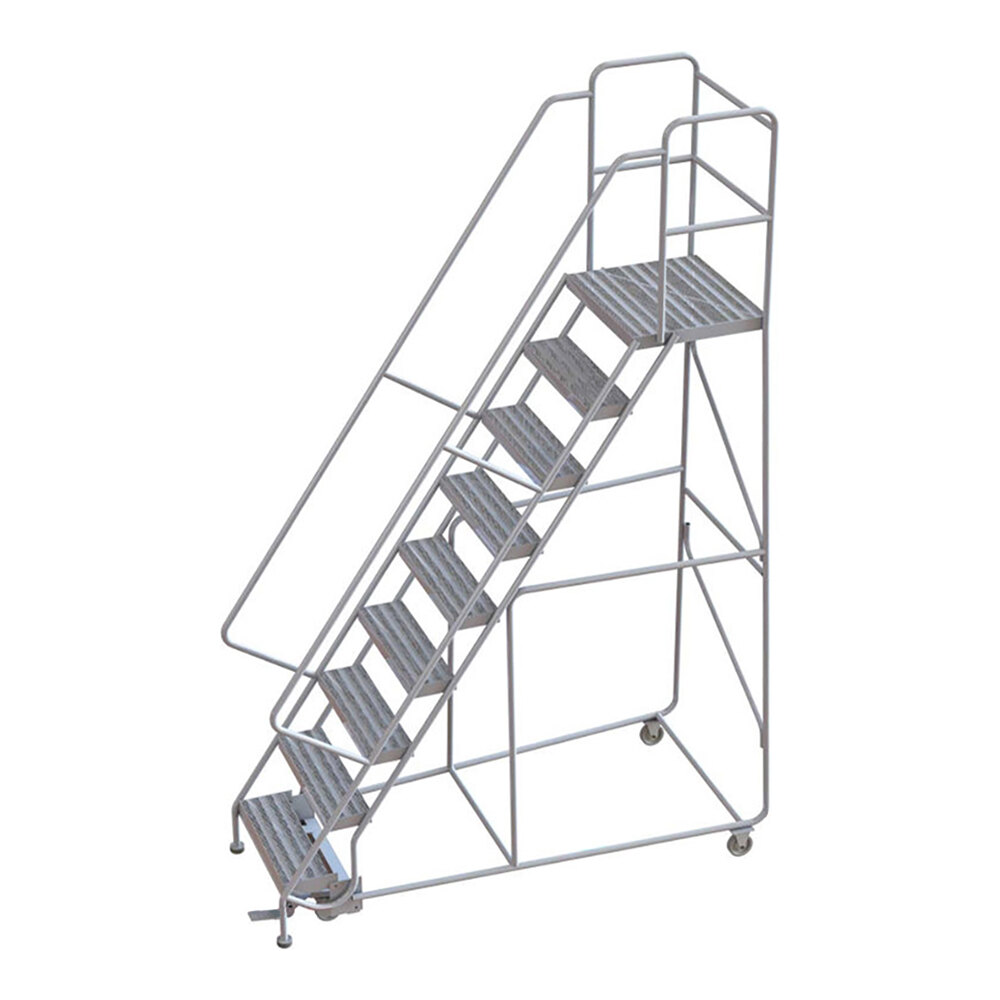 Tri-Arc 9-Step Aluminum Rolling Safety Ladder with Ribbed Tread, 24 ...