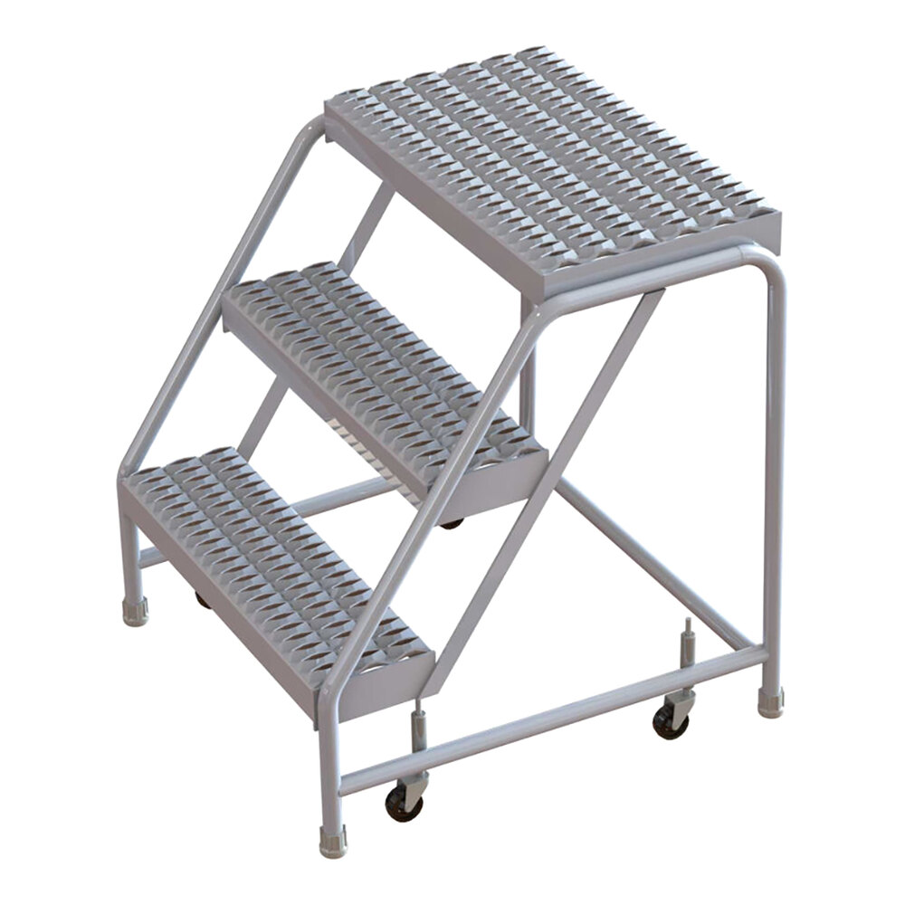 Tri-Arc 3-Step Aluminum Mobile Step Stool with Serrated Tread, 16