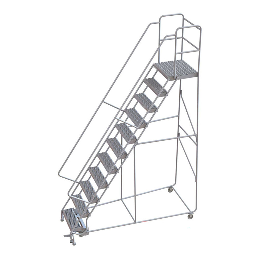 Tri-Arc 11-Step Aluminum Rolling Safety Ladder with Serrated Tread, 24 ...