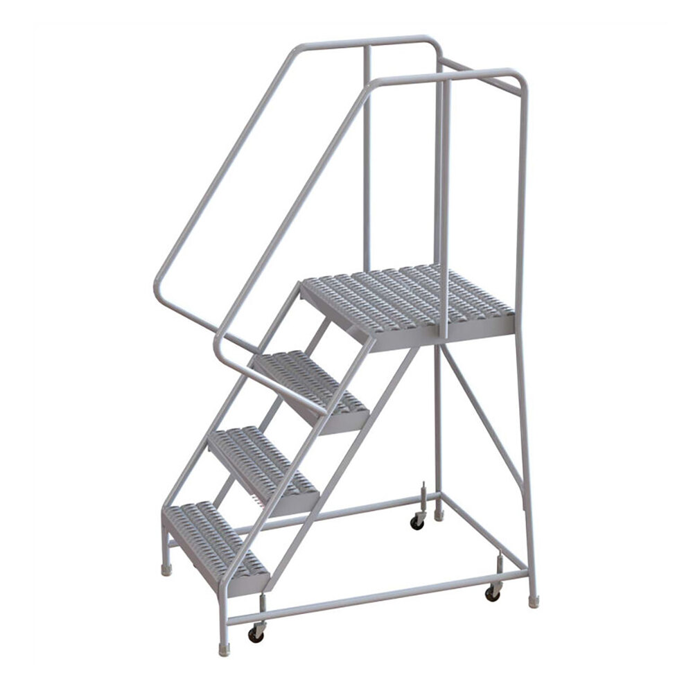 Tri-Arc 4-Step Aluminum Rolling Safety Ladder with Serrated Tread, 24 ...