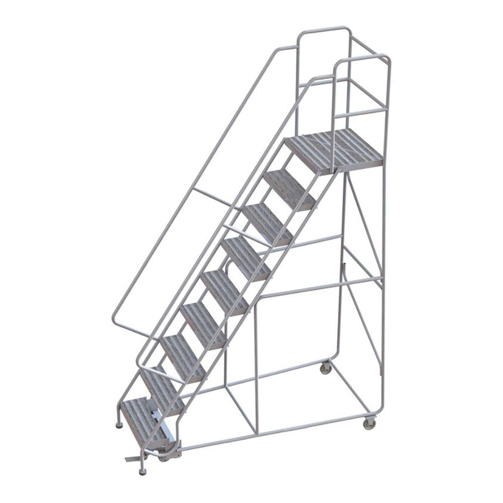 Tri-Arc 9-Step Aluminum Rolling Safety Ladder with Serrated Tread, 24 ...