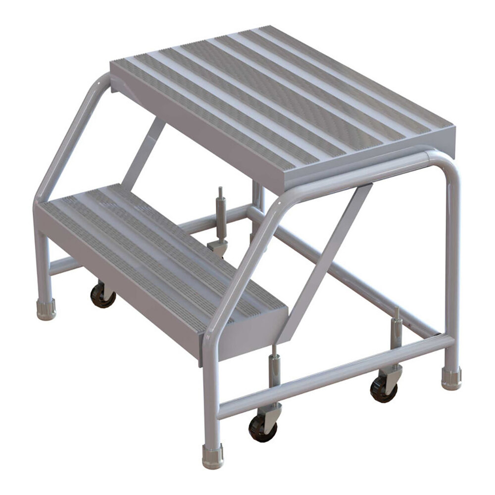 Tri-Arc 2-Step Aluminum Mobile Step Stool with Ribbed Tread, 16