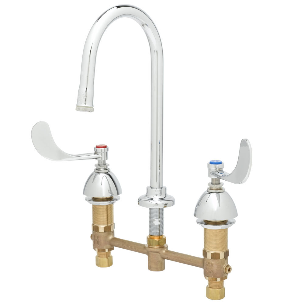 T&S B2865LF05 Deck Mount Easy Install Faucet with 8" Centers, 5 1/2" Rigid Gooseneck, 4" Wrist