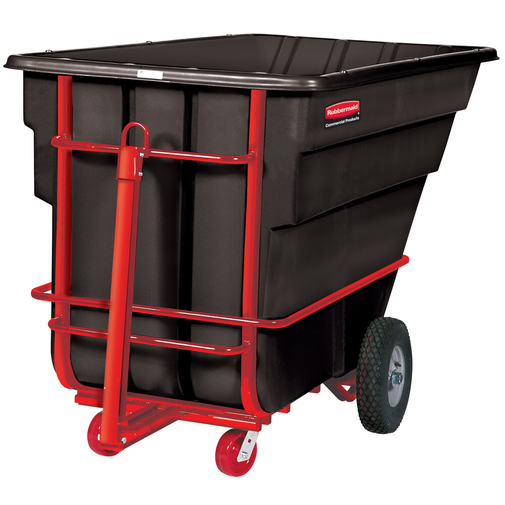 Rubbermaid FG102641BLA Black 1.5 Cubic Yard Towable Trainable Tilt