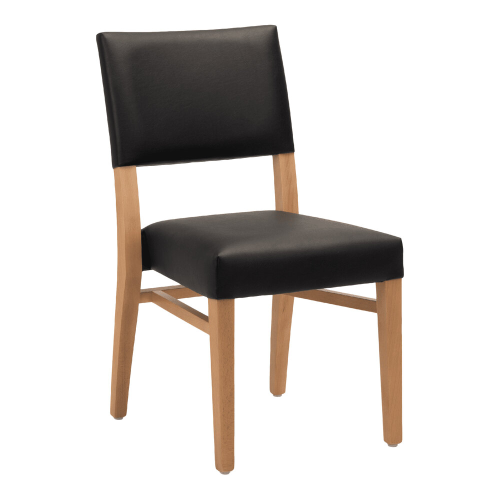 QA Group Natural Beech Wood Stackable Chair with Black Faux Leather ...