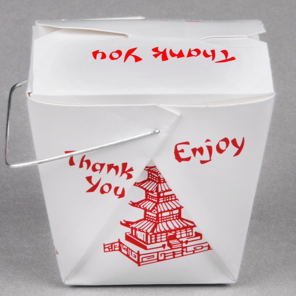 Fold-Pak 08WHPAGODM 8 oz. Pagoda Chinese / Asian Paper Take-Out Container  with Wire Handle - 100/Pack
