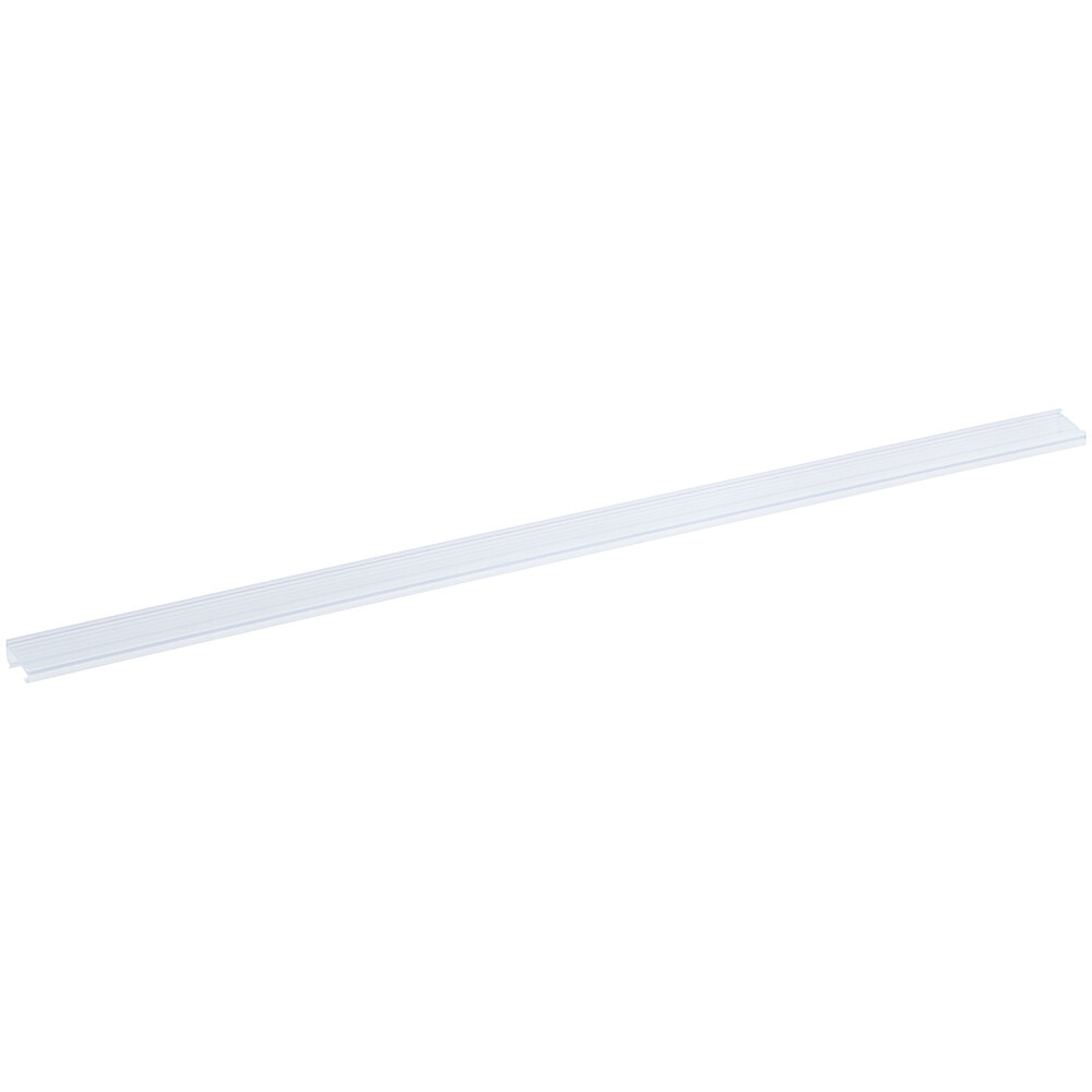 A long, narrow, clear plastic strip with a slightly ridged surface, likely used as a label holder.