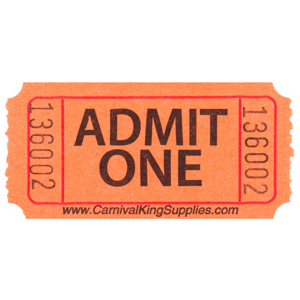 Carnival King Orange 1-Part Admit One Tickets - 2000/Roll
