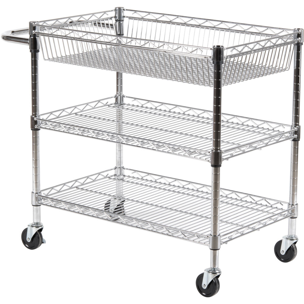 Luxor LICWT2918 Three Shelf Wire Mail Cart Adjustable 18" x 30" x 30"