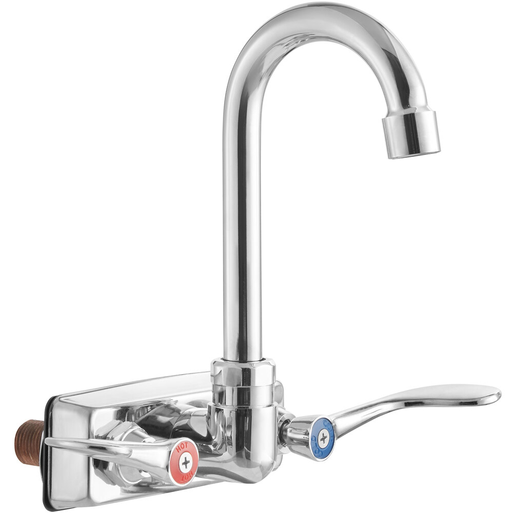 Regency Wall Mount Handsink Faucet with 3 1/2 inch Gooseneck Spout, 4 inch Centers, and Wrist Handles