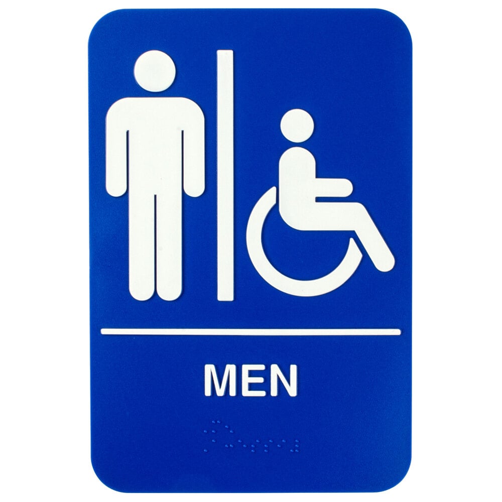 ADA Mens Restroom Sign With Braille Blue And White 9 X 6