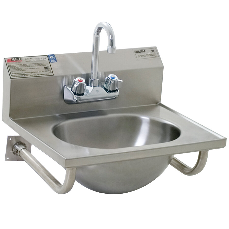 Eagle Group HSA10FTWS Hand Sink with Gooseneck Faucet, Basket Drain, and Tubular Wall Brackets