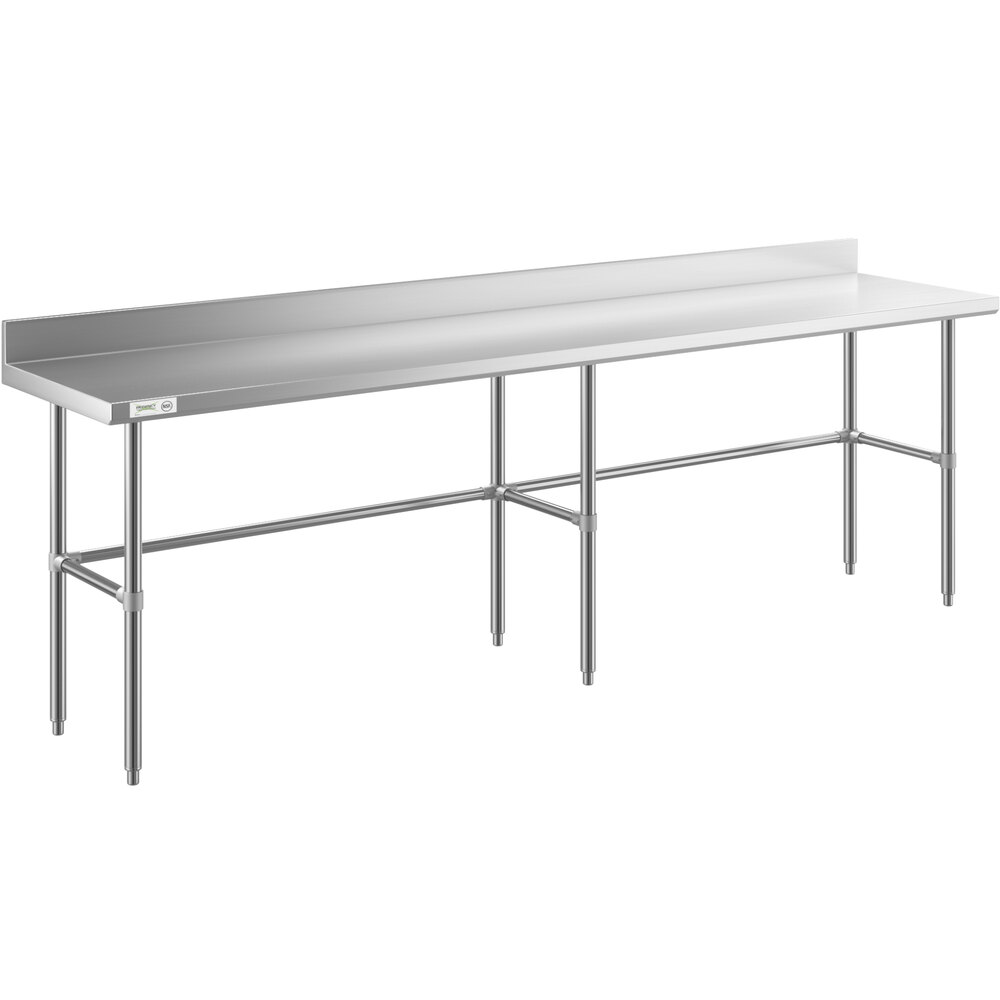 Regency 24 inch x 108 inch 16-Gauge 304 Stainless Steel Commercial Open Base Work Table with 4 inch Backsplash