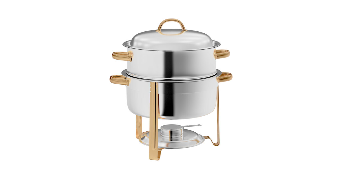 Spring USA Seasons 6 Qt. Bronze Stainless Steel Soup / Oatmeal Marmite  Induction Chafer with Chrome Accents
