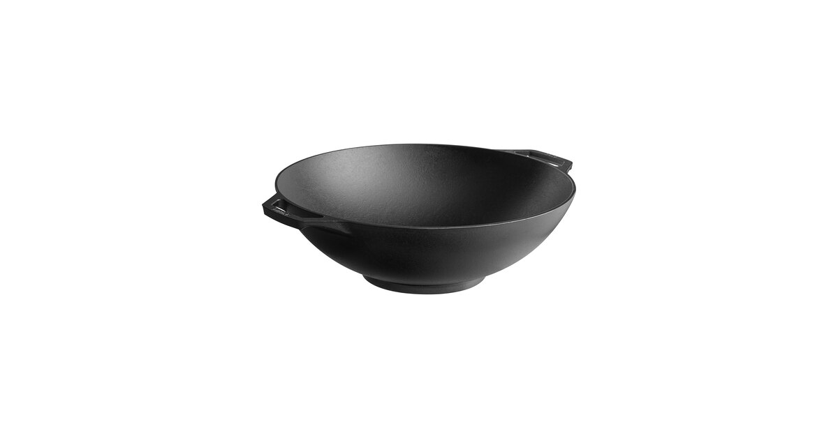 Cast Iron Wok-14” Pre-Seasoned, Flat Bottom Cookware with  Handles-Compatible by Classic Cuisine 