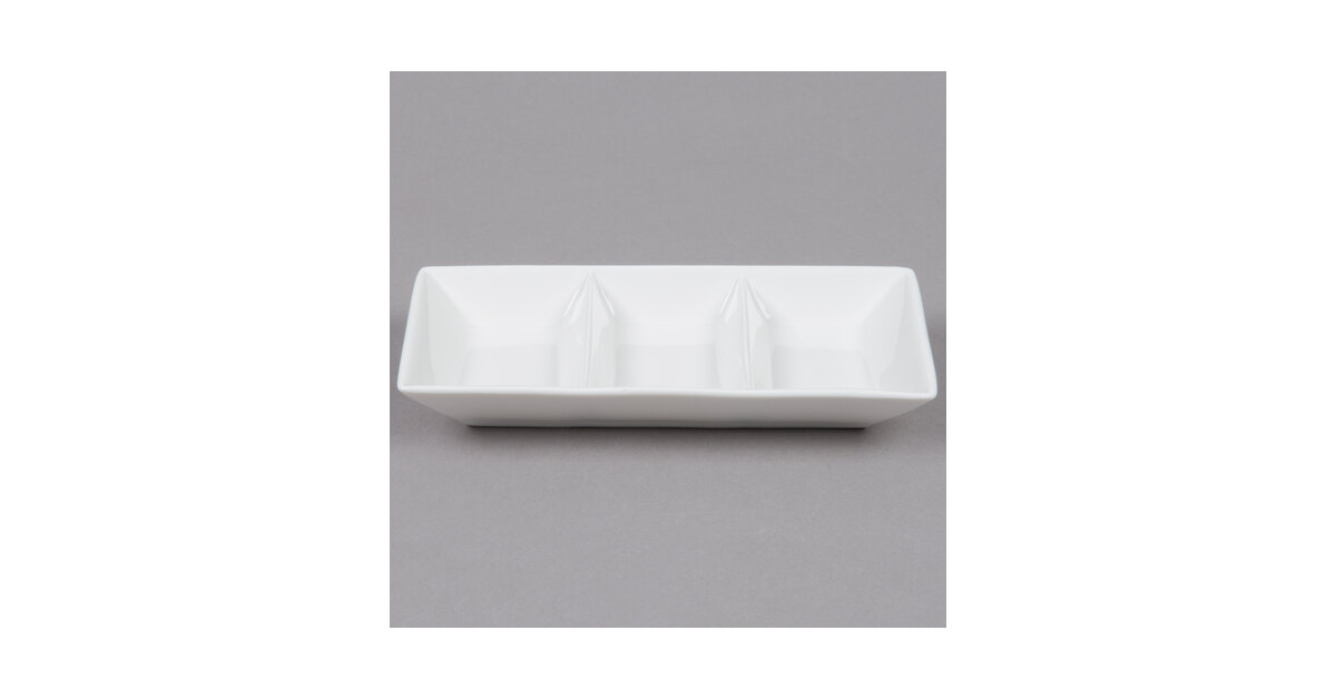 American Metalcraft PORSD3R 3 Compartment White Porcelain Sauce