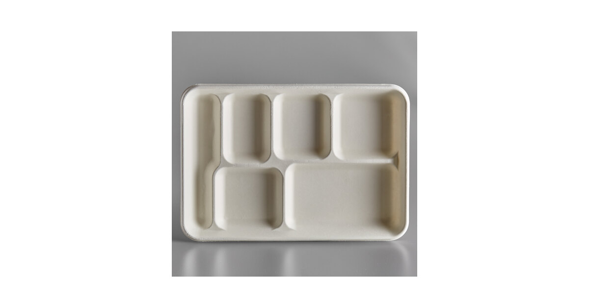 Conserveware Sugarcane Lunch Tray 6 Compartment - 12.7″ x 8.7″ - 42RCT128S6  - 250/Case - US Supply House