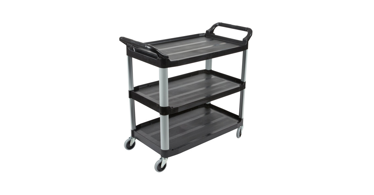 Open Sided Utility Cart, Three-Shelf, Black | Rubbermaid