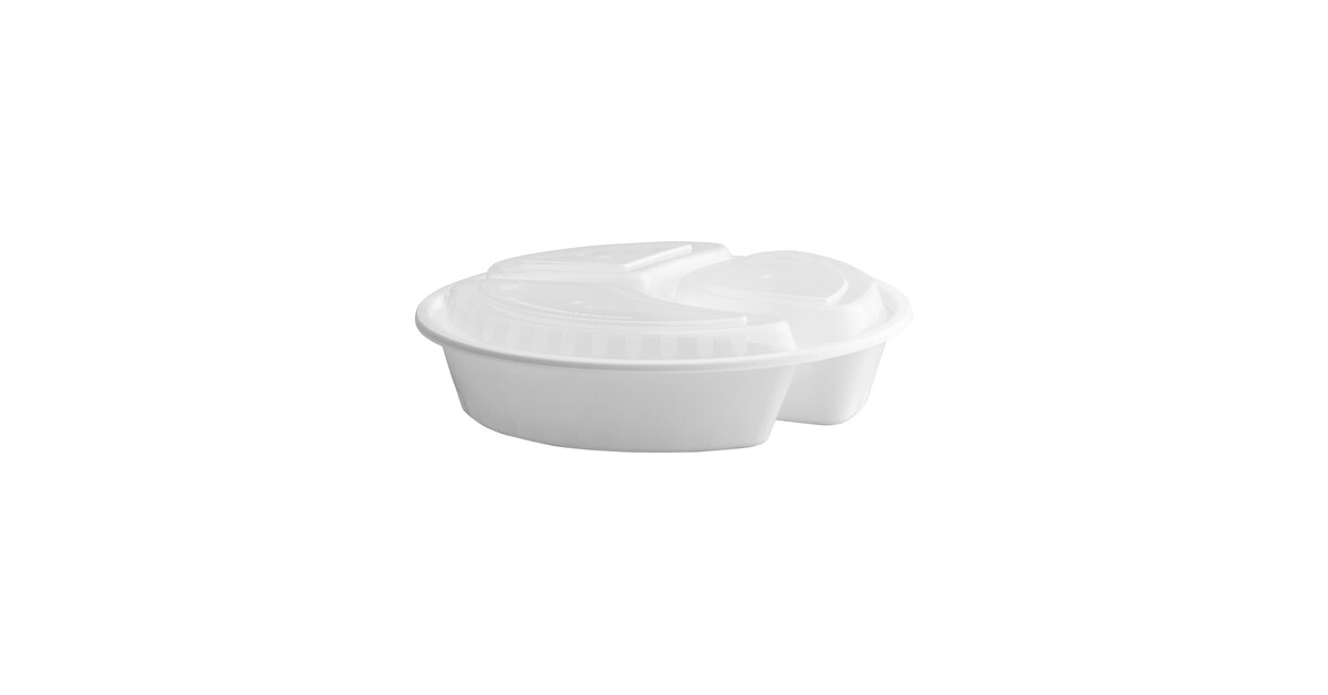 Choice 33 oz. White Round 3-Compartment Microwavable Heavy Weight