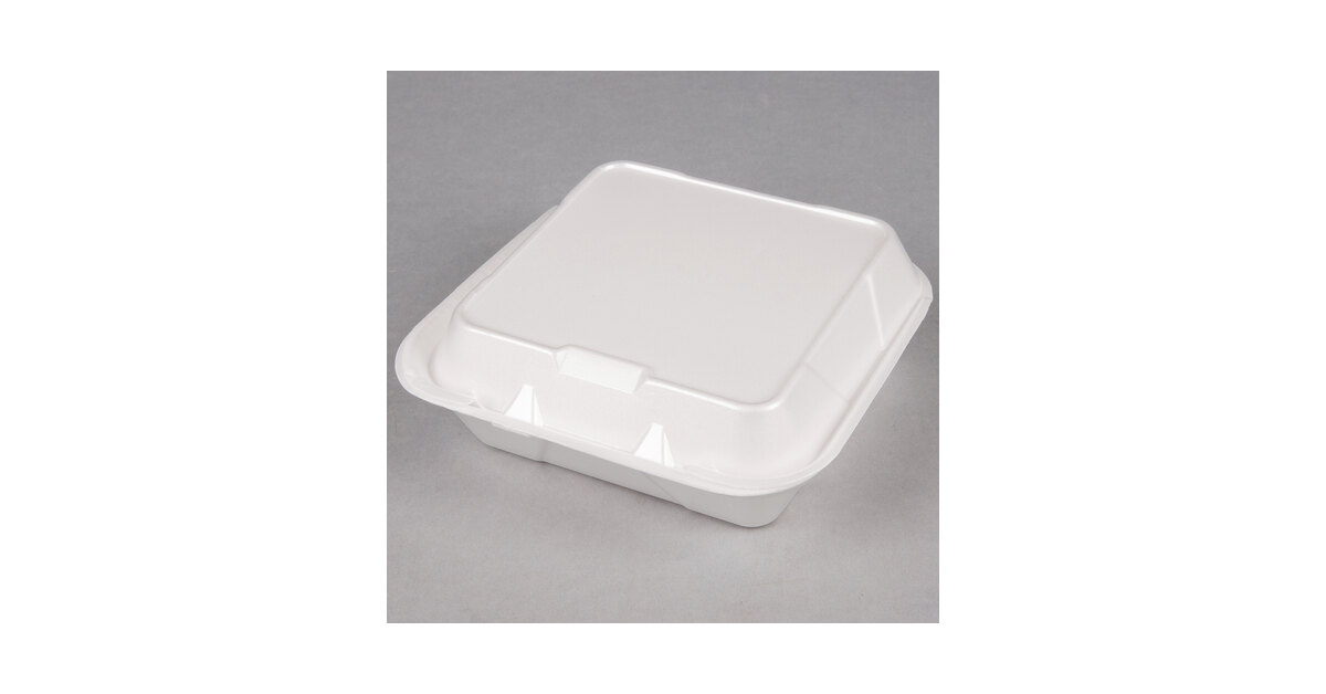 Genpak SN220 White Color Small Snap It Foam Hinged Dinner Container - Case  of 200 - Viking Janitor Supplies