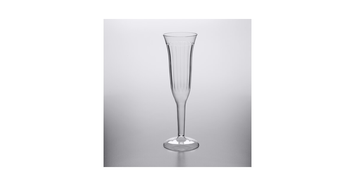 Visions 5 oz. Heavy Weight Clear 1-Piece Plastic Champagne Flute - 8/Pack