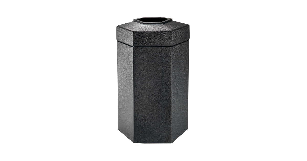 Commercial Zone 737101 PolyTec 30 Gallon Black Hexagonal Waste Container  with Open Top