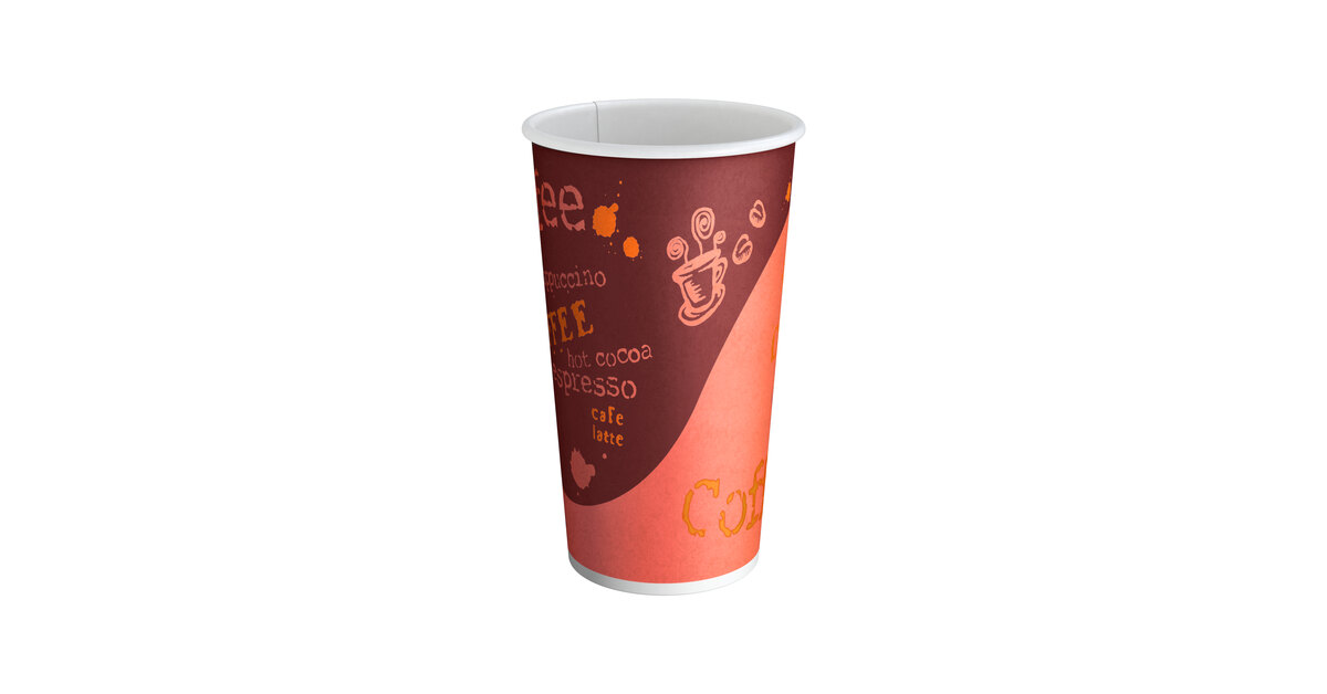 Choice 16 oz. Café Print Poly Paper Hot Cup - 50/Pack