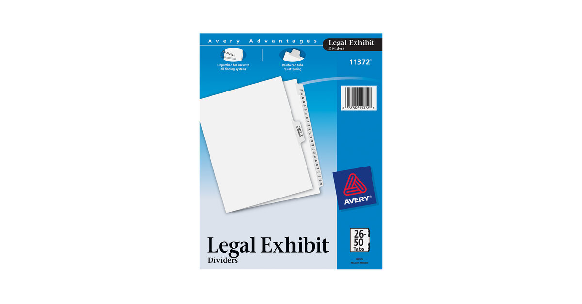 6 0122 AVERY LEGAL EXHIBIT DIVIDERS 26-50 TABS # 11372- LOT OF SIX PKGS 