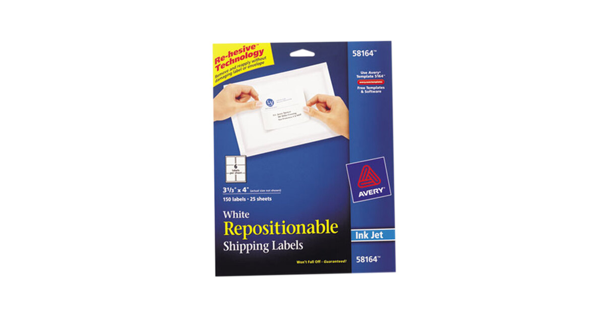 Avery Repositionable Shipping Labels Inkjet/Laser 3 1/3 x 4 White 150/Box 58164 