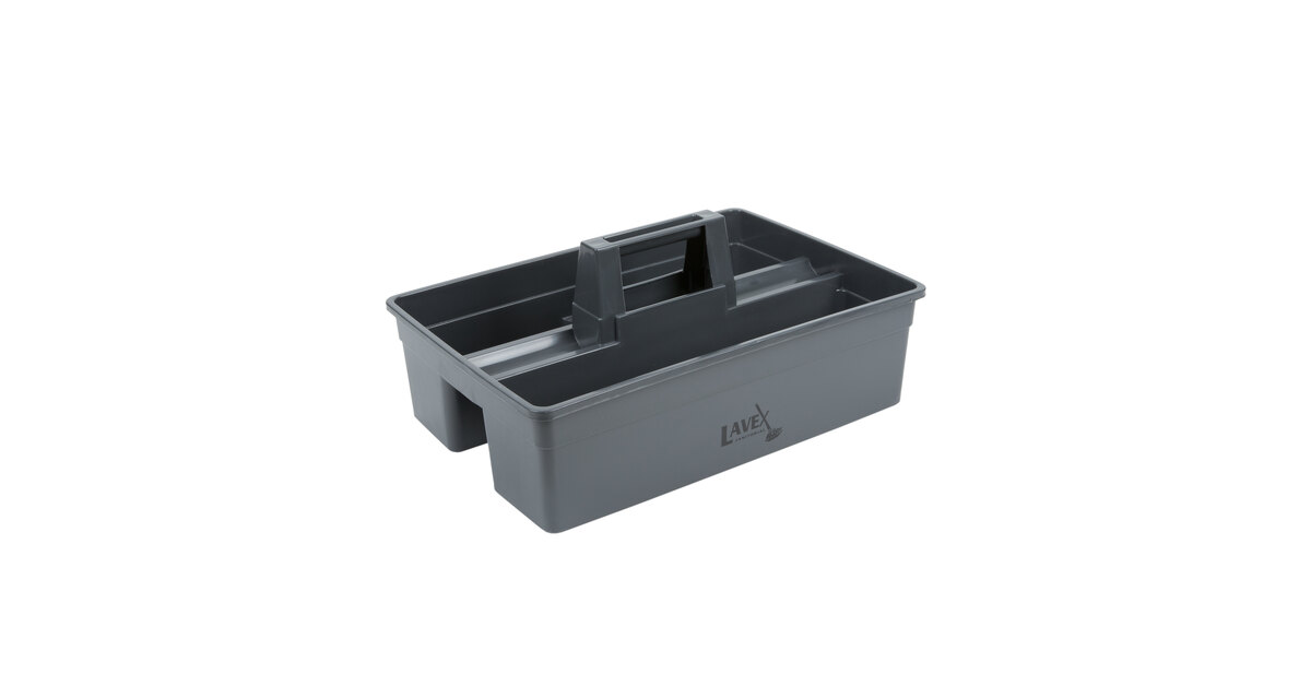 Restaurantware RW Clean Black Plastic Cleaning Caddy - 3 Compartments, with Handle - 16 inch x 10 1/2 inch x 7 inch - 1 Count Box