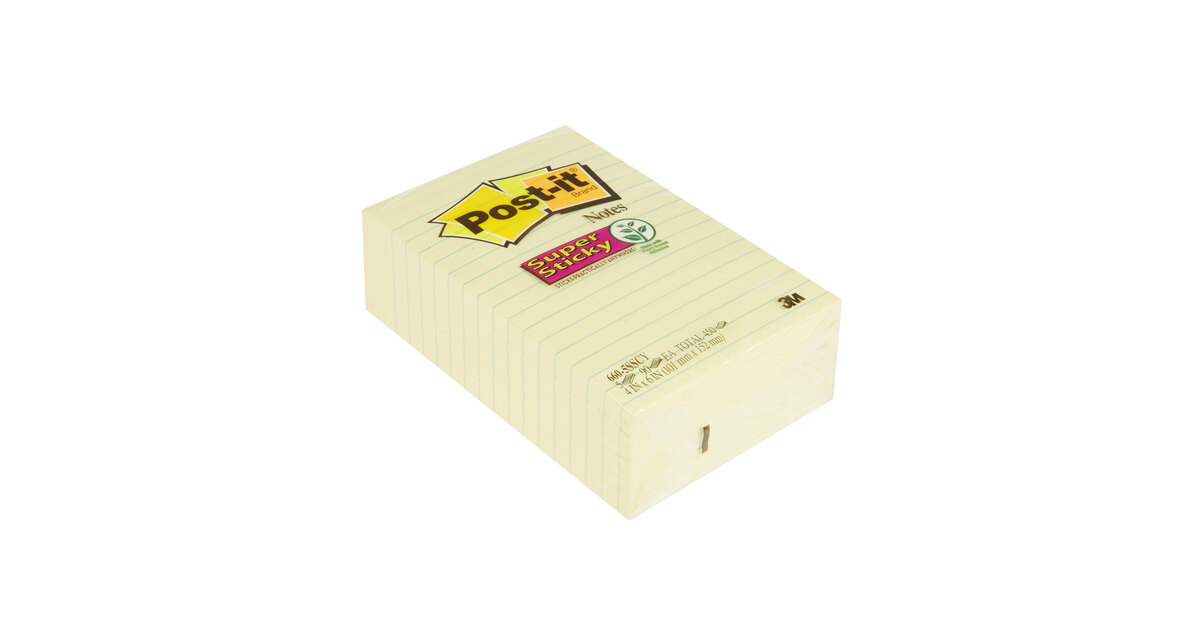 Post-it Super Sticky Notes 4 x 4-Inches Canary Yellow Lined 6-pads