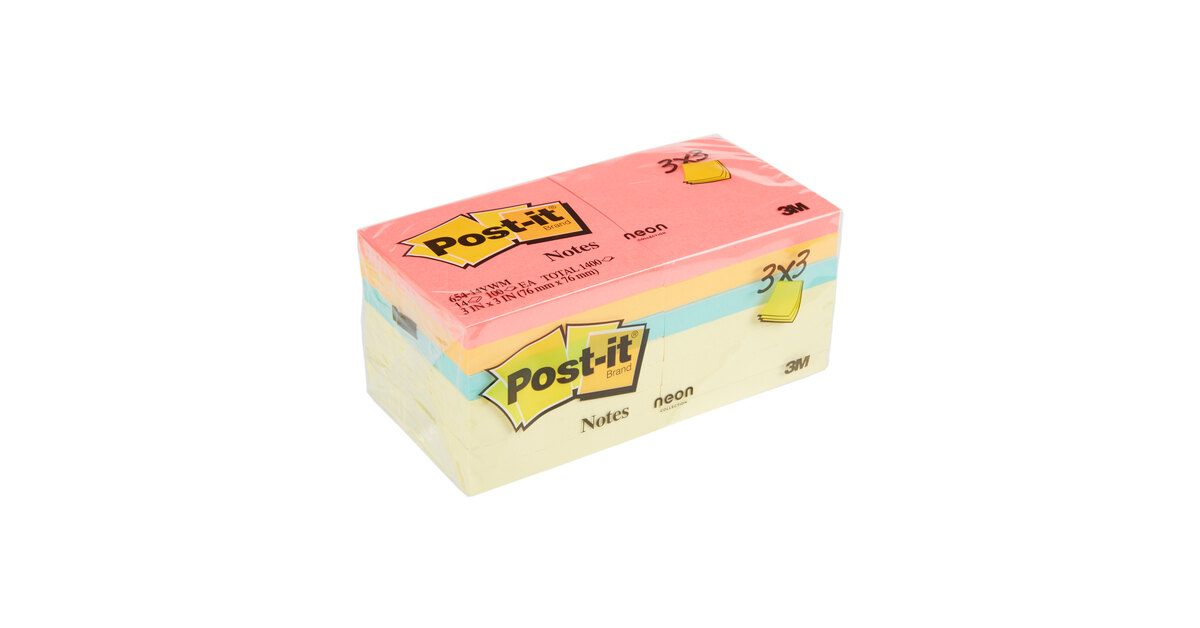 Post-it Notes, 3 inch x 3 inch, Assorted Bright Colors, 16 Pads