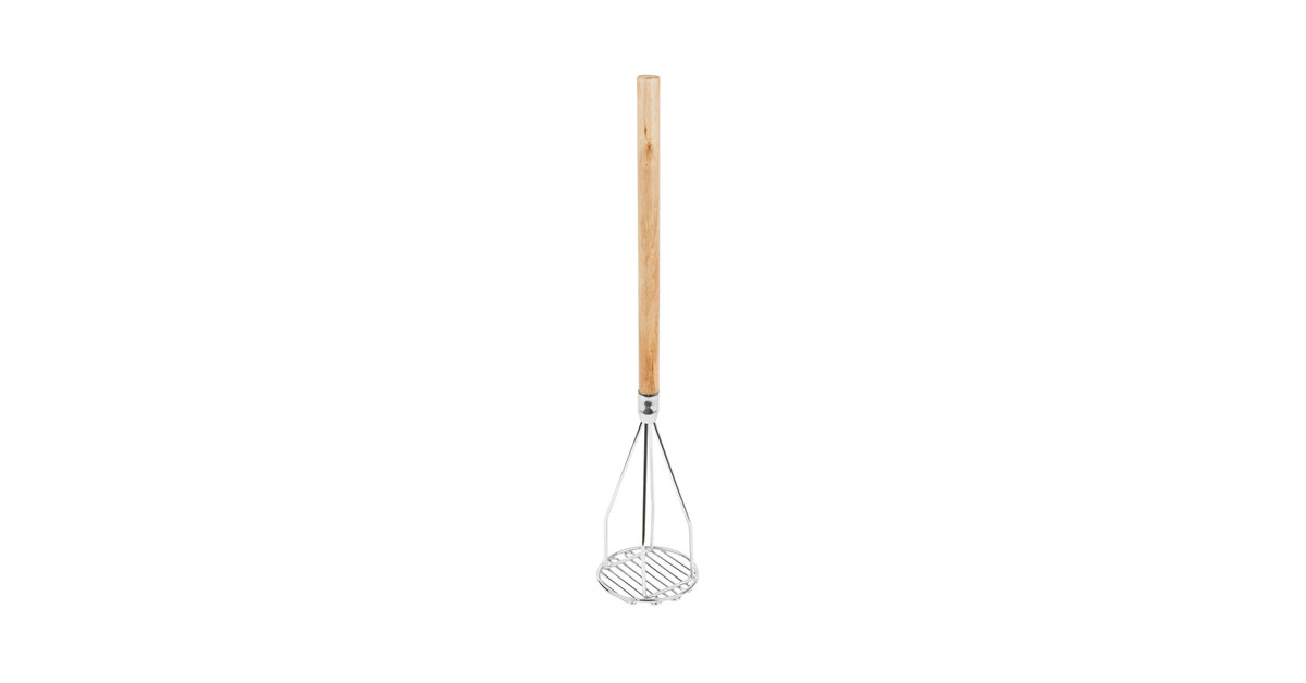 Thunder Group 18 Chrome Plated Round-Faced Potato Masher with Wood Handle