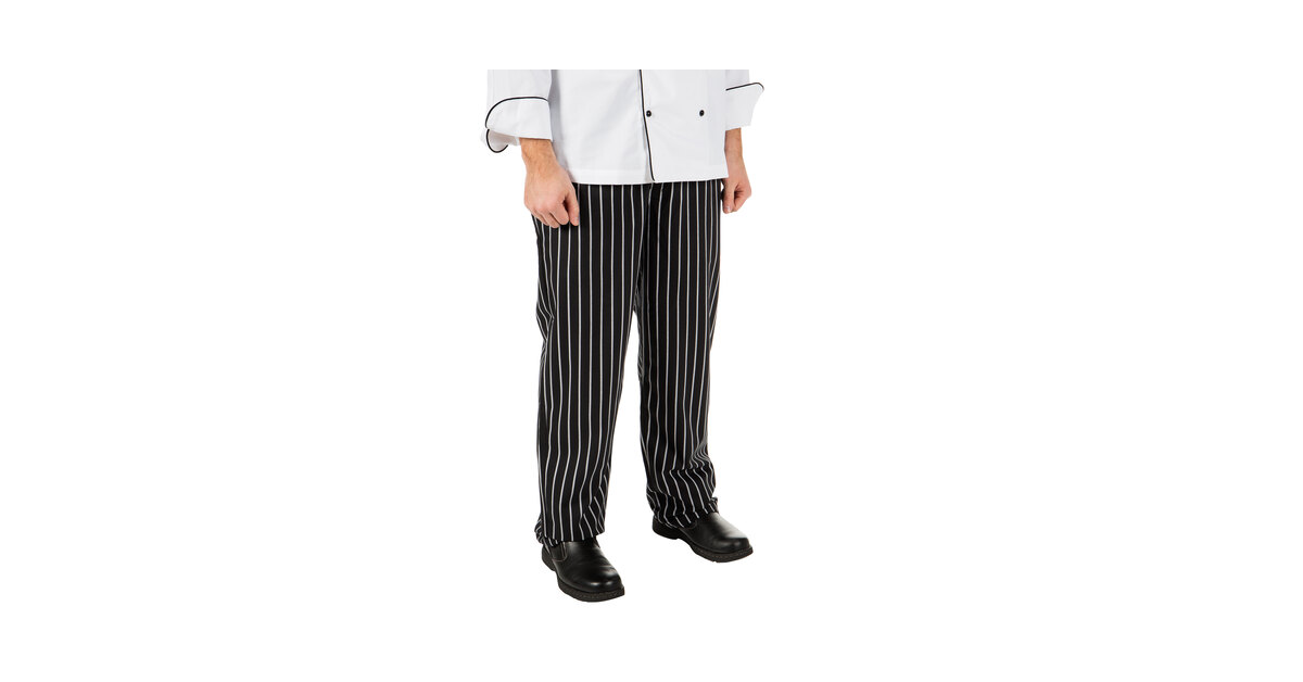 Mercer Culinary Millennia® Unisex Black Chalk Stripe Cook Pants