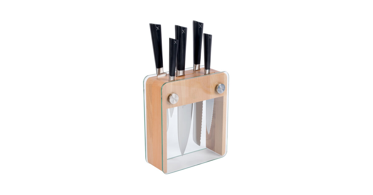 Mercer Culinary M19105 ZüM® 6-Piece Wood and Glass Knife Block Set