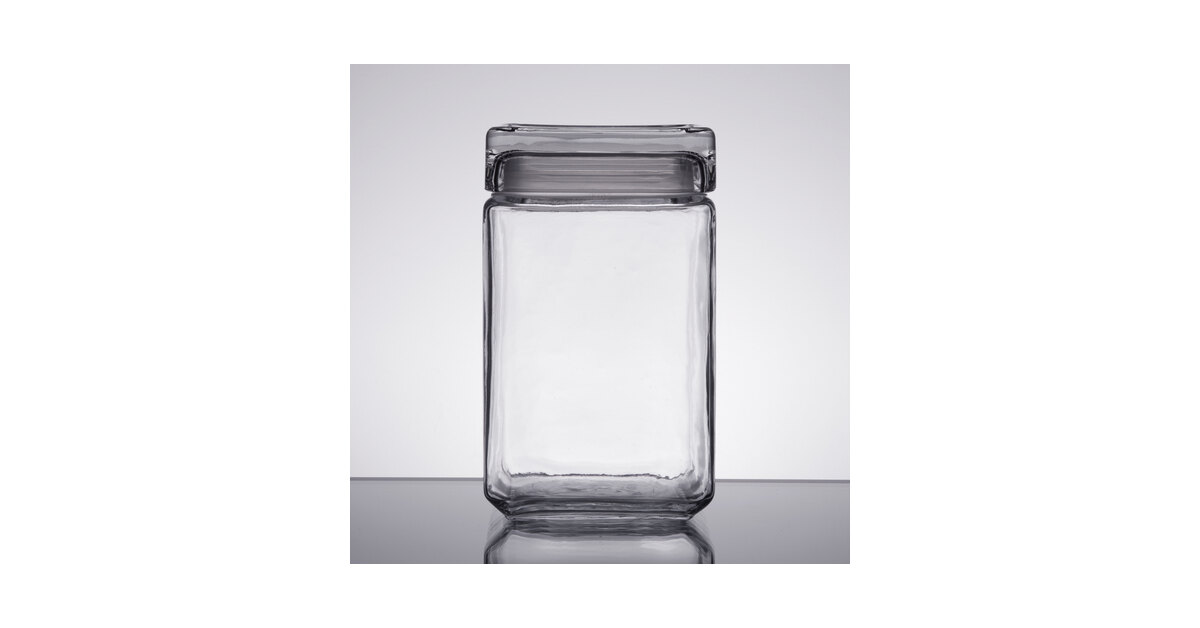 Oneida 85588R Stackable Square Glass Jar w/Glass Lid, 1.5 qt, Clear (Case  of 4)