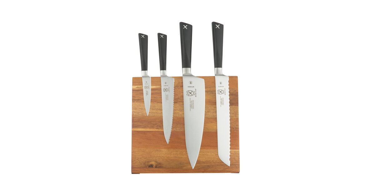 Mercer Culinary M21970AC Renaissance® 5-Piece Acacia Magnetic Knife Board  and Black Handle Knife Set