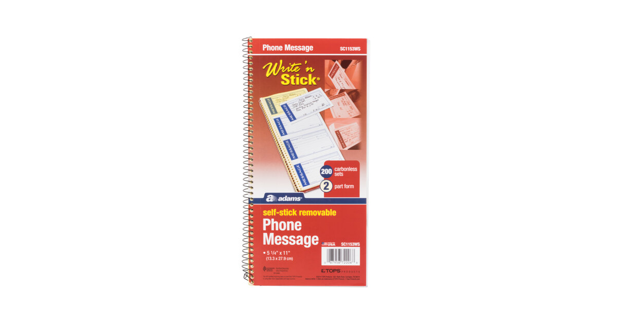 2-Part - New Adams Write N Stick Message Pad SC1153WS Carbonless 200 Sets per Book Blue 5-1/4 x 11 