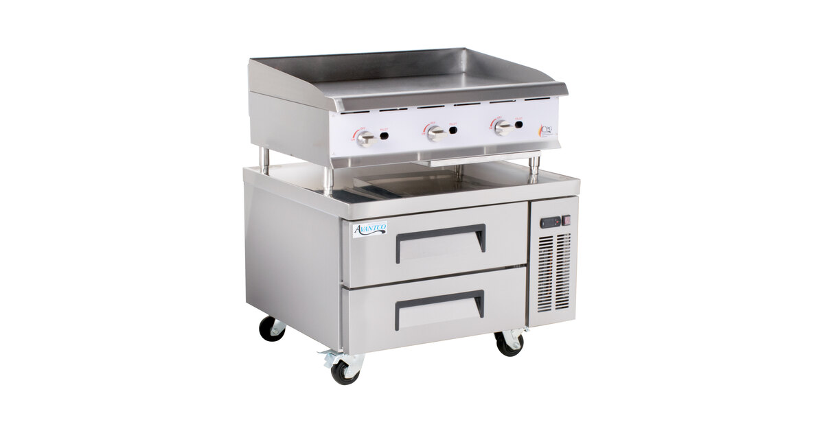 Cooking Performance Group 72GTRBNL 72 Gas Countertop Griddle with  Thermostatic Controls and 72, 4 Drawer Refrigerated